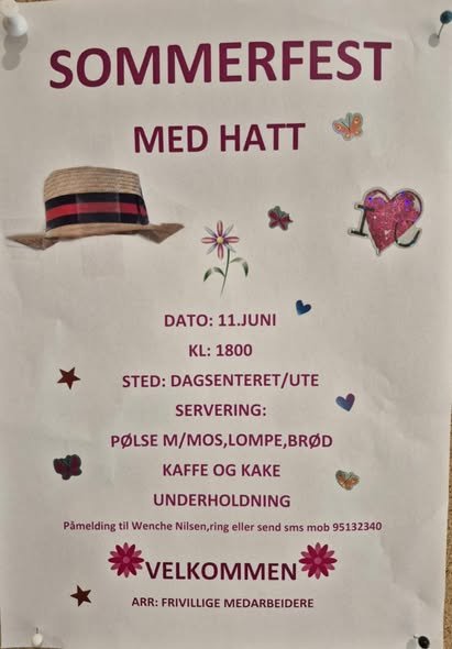 Plakaten for sommerfest med hatt 11. juni